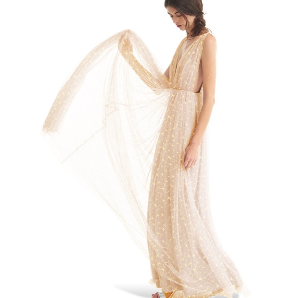 Star tulle champagne gown